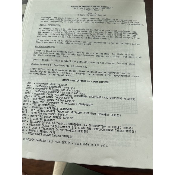 Victorian Hardanger Sewing Accessories Book 25 Driskell A Basic Course 1992 - Picture 5 of 6